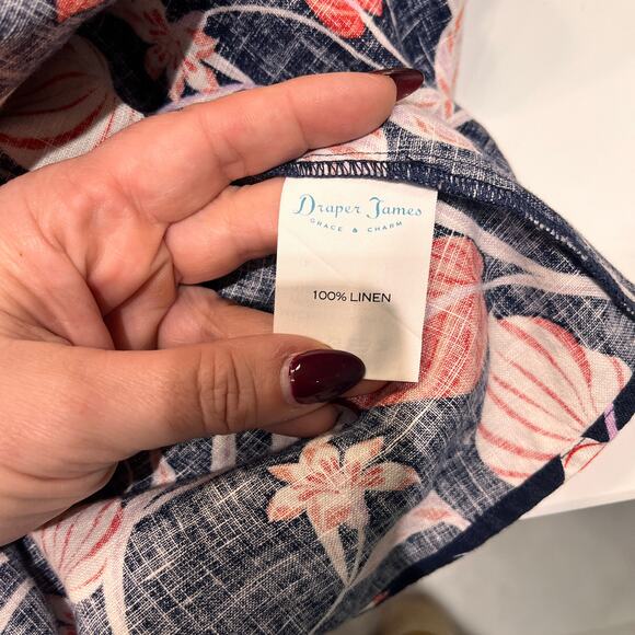 Draper James Black Floral 100% Linen Wrap Midi Dress Size 0 - Picture 6 of 10